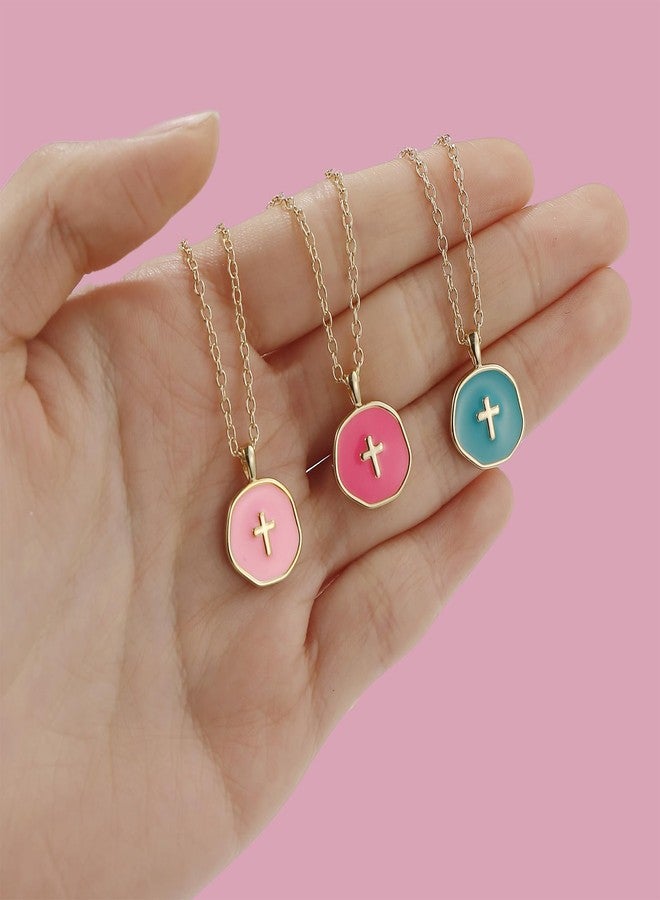 GINAZL Cross Necklace for Women, Pink 14k Gold Plated Cross Necklace for Women Gold Pendant Small Pendant for Teen Christmas Day Birthday Gifts Idea for Wife Valentines Day Gifts for Her (P) - Image 3